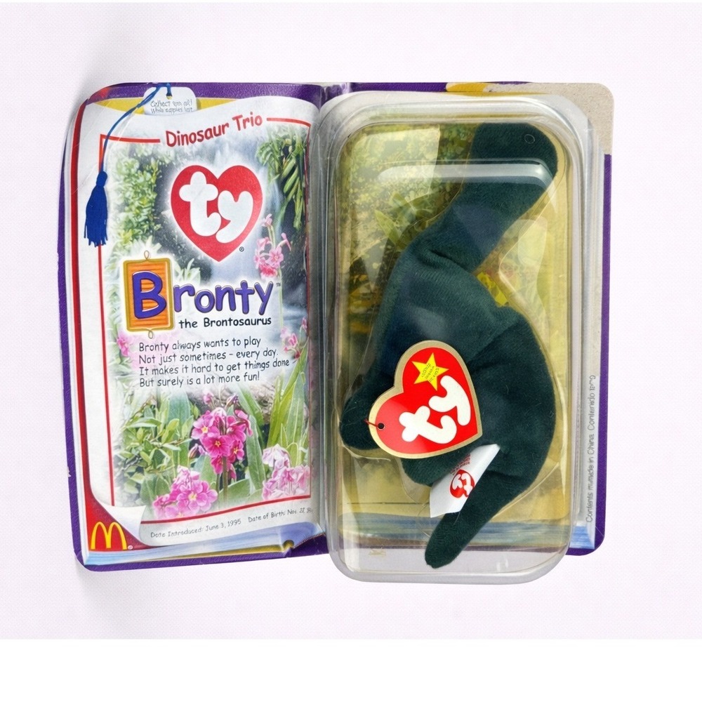Ty Teenie Beanie Babies Bronty the Brontosaurus McDonalds 2000 Dinosaur Trio New